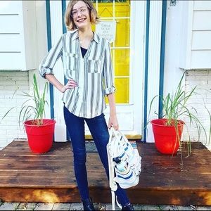 Striped dress shirt flowey cute long sleeve